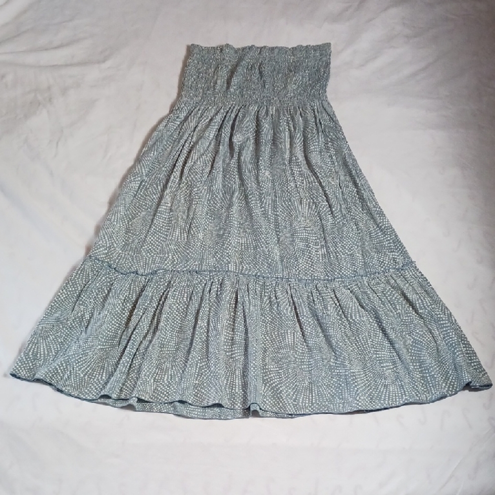White Rice Strapless Smock Tube Dress Boho Flowy Coastal Summer Geometric Size M
